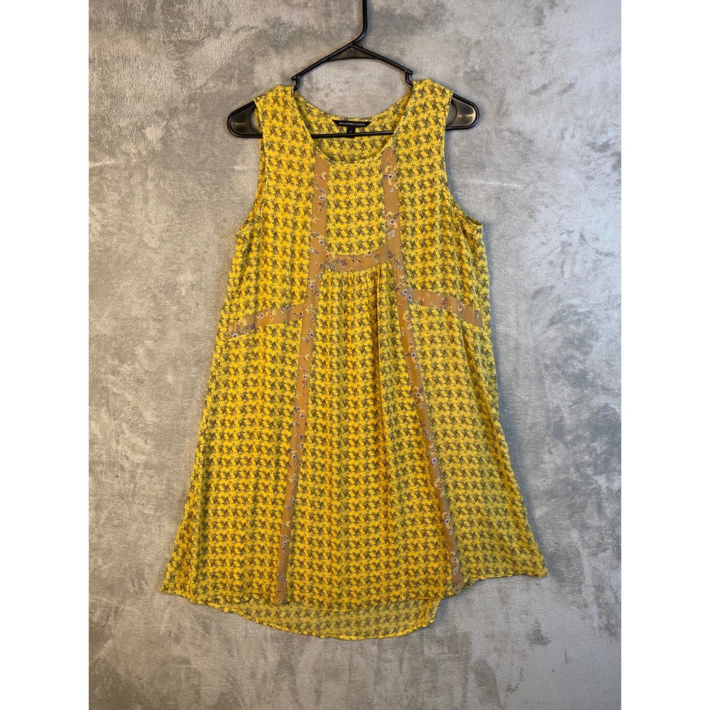 Signature Studio Dress Womens S Floral Yellow Sleeveless Contrast EUC